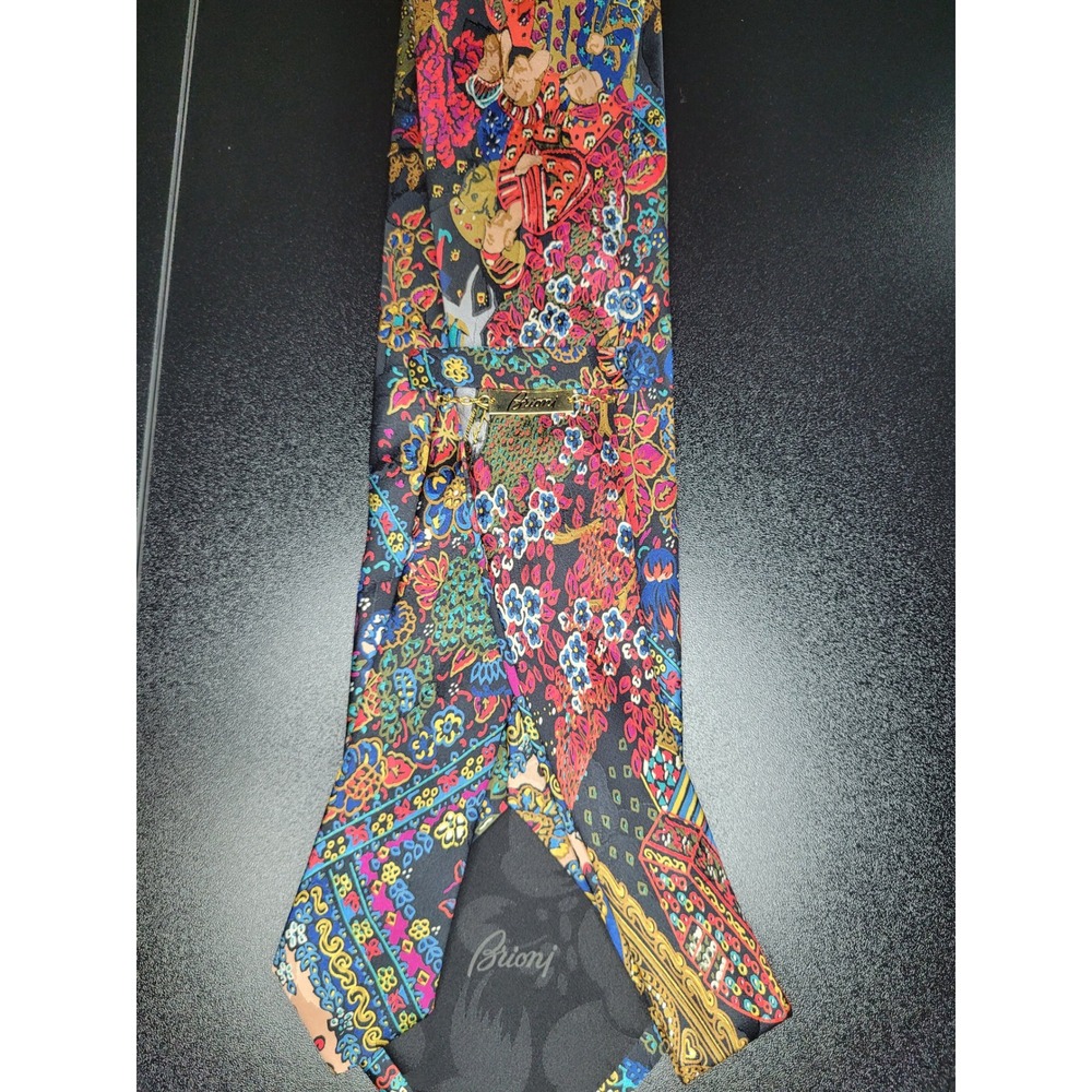Brioni Men's Necktie Multicolor Floral Mosaic Silk 3.75" x 58" Excellent - Picture 9 of 9